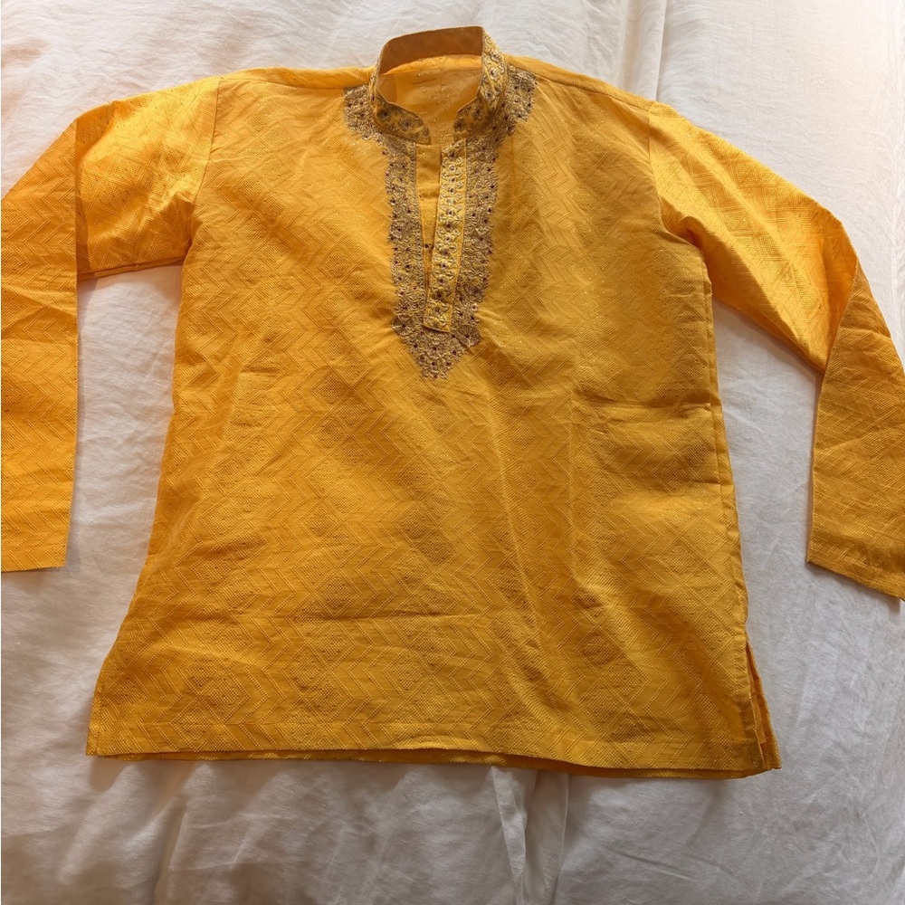 Men's Yellow Embroidered Kurta
